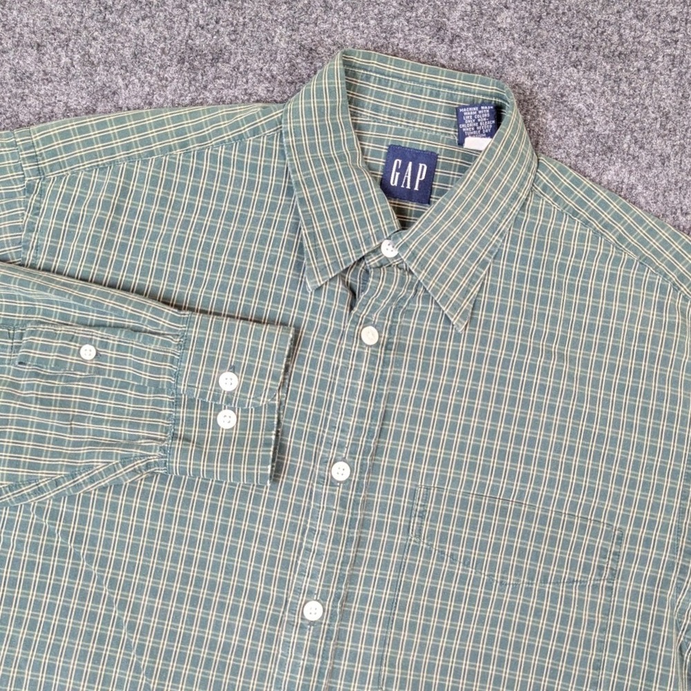 Vintage GAP Mens Small Green Plaid Button Down Shirt 100% Cotton 1999